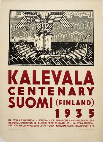 Kalevala Centenary Suomi Finland 1935 original poster 