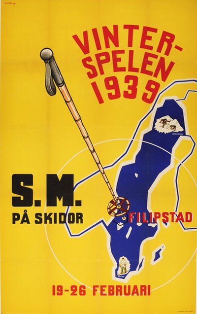 Vinterspelen 1939 Filipstad original poster designed by K. H. Borg