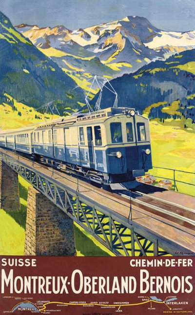 Montreux-Berner Oberland original poster designed by Elzingre, Edouard (1880-1966)