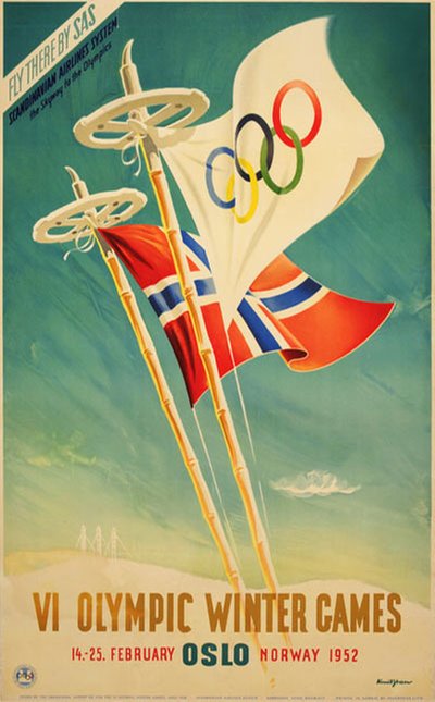 VI Olympic Winter Games Oslo 1952 SAS version original poster designed by Yran, Knut (1920-1998)