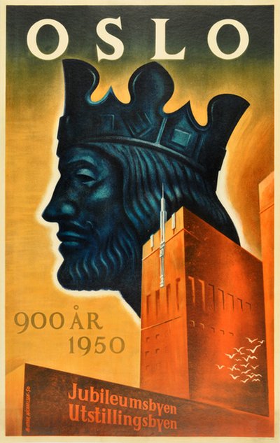 Oslo 1950 900 år Jubileumsbyen Utstillingsbyen original poster designed by Michaelsen, M. Ottar (1915-)