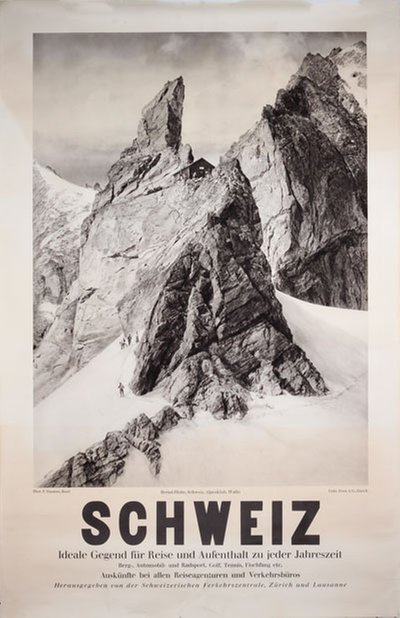 Bertol-Hütte, Schweiz. Alpenklub. Wallis original poster designed by Photo: F. Simmen