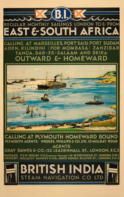British India - East and South Africa original poster designed by Dixon, Charles Edward (1872-1934)