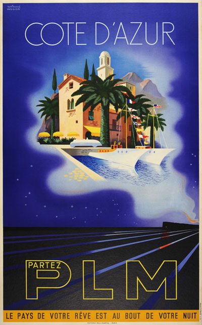 Côte d'Azur, partez PLM original poster designed by Hugon, Roland (1911-) 