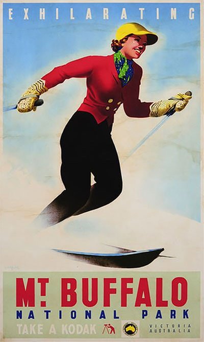 Exhilarating Mount Buffalo National Park, Victoria Railways, Australia original poster designed by Northfield, James (1887-1973) 