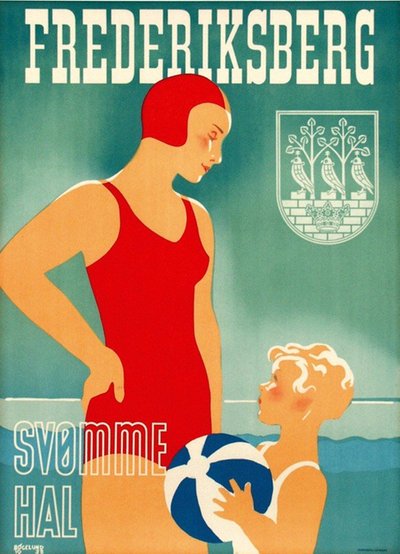 Frederiksberg Svømmehal Denmark original poster designed by Bogelund, Thor (1890-1959)