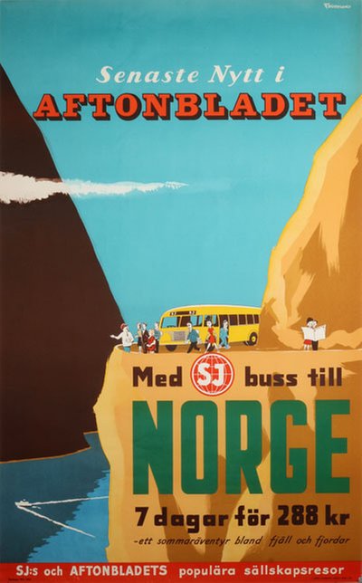 Norge - Aftonbladet SJ Bussresa original poster designed by Beverloo, George Martin (1924-1982)