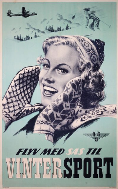 Flyv med SAS til Vintersport original poster designed by Larsen, Verner (1915-)