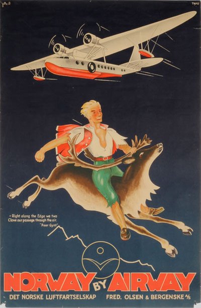 Norway by Airway DNL  original poster designed by Berggren, Johannes (Johs.) (1903-1965)