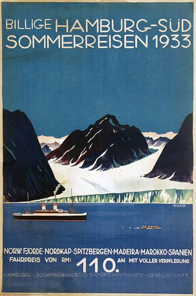 HSDG Hamburg-Süd Billige Sommerreisen Spitzbergen Svalbard original poster designed by Ehlers, Henry (1897-1988)