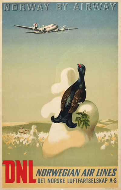 DNL - Norwegian Air Lines - Norway by Airway original poster designed by Moum, Gunnar (1907-1990)