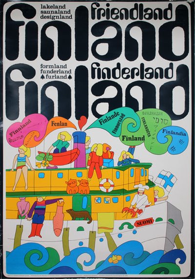 Finland Friendland Finderland original poster designed by Pirjo Lausamo