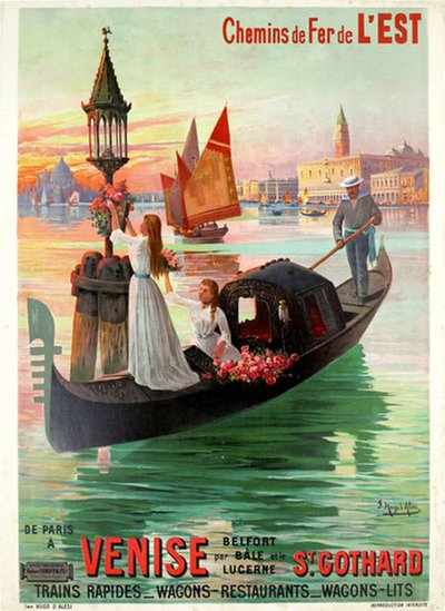 Venice - Chemin de Fer de l'Est - Venise original poster designed by d'Alesi, F. Hugo  (1849-1906)
