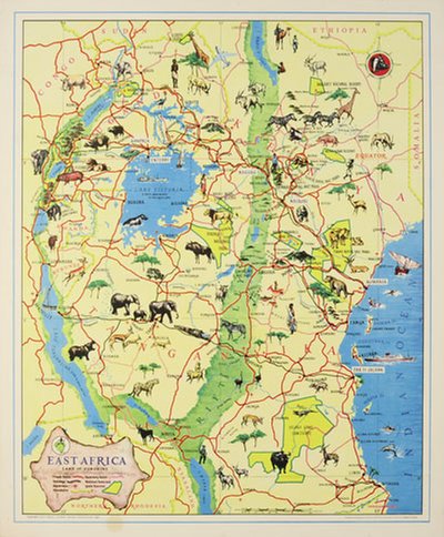 East Africa 1962 Travel Map  original poster 