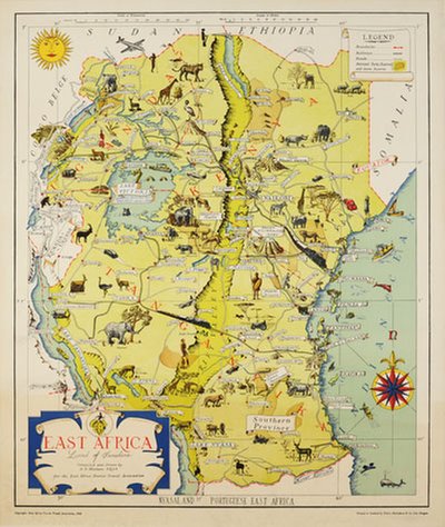 East Africa 1949 Travel Map  original poster 