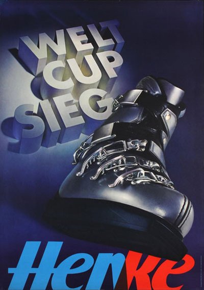 Henke Ski Boots Weltcup Sieg original poster designed by Biland