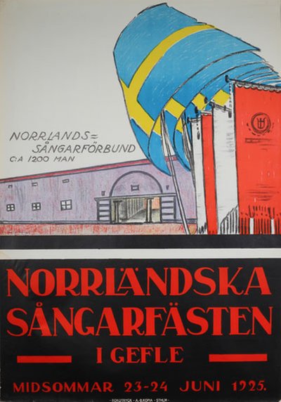 Norrländska Sångarfästen i Gefle Midsommar 1925 original poster 