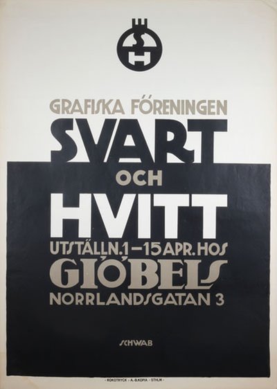 Grafiska Föreningen Svart och Hvitt original poster designed by Schwab, Eigil Vilhelm (1882-1952)