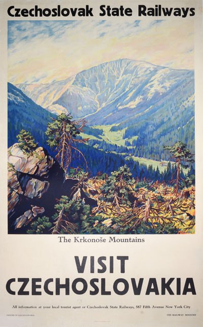 Czechoslovak Stae Railways The Krkonose Mountains original poster designed by Endler