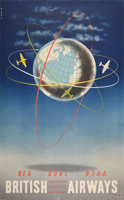 British Airways - BEA BOAC BSSA - around the world original poster designed by G. R. Morris