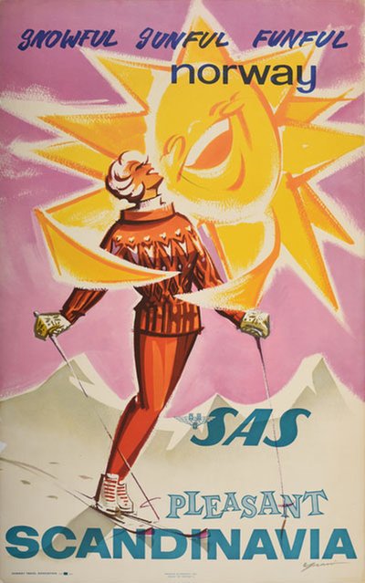Snowful Sunful Funful Norway Scandinavia original poster designed by Yran, Knut (1920-1998)