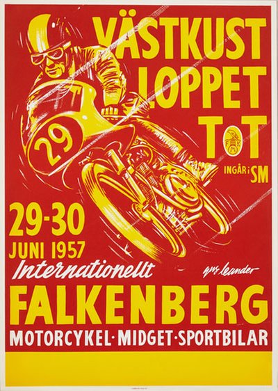 Västkustloppet Falkenberg 1957 original poster designed by Leander, (Gus) Gustav Egron (1909-1980)