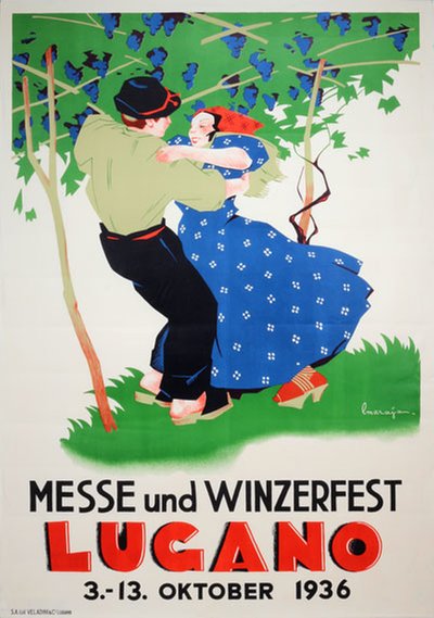 Lugano Messe und Winzerfest 1936 original poster designed by Libico, Maraja (1912-1983)