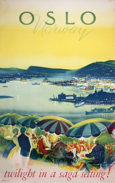 Oslo - Norway - twilight in a saga setting! original poster designed by Yran, Knut (1920-1998)