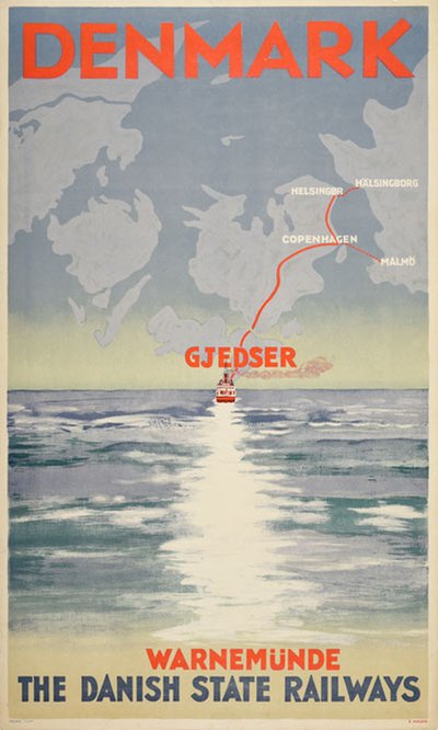 Denmark Warnemünde-Gjedser original poster designed by Holm, Thomas