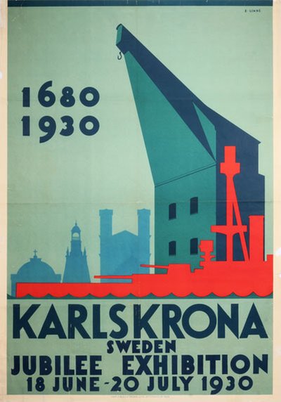 Karlskrona Sweden Jubilee Exhibition 1930 original poster designed by E. Linné