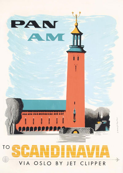 Pan Am Denmark Vintage Airline Travel Poster