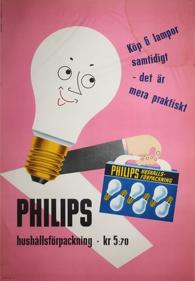 Philips hushållsförpackning Light Bulbs original poster designed by Westerdal, Putti (1916-2006)