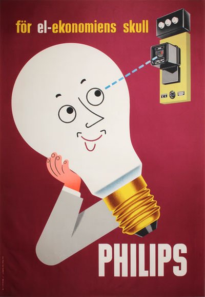 Philips för el-ekonomiens skull - Light Bulbs original poster designed by Westerdal, Putti (1916-2006)