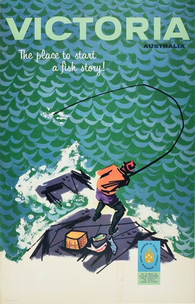 Victoria Australia original vintage fishing poster original poster designed by Wendy