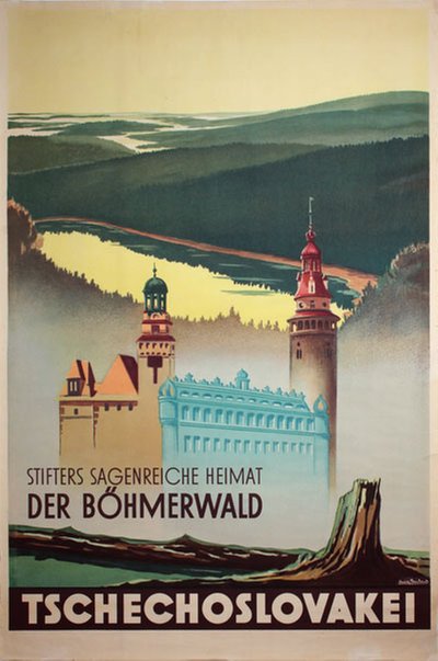 Tschechoslowakei, Böhmerwald - Bohemian Forest original poster designed by Lucien Baubaut
