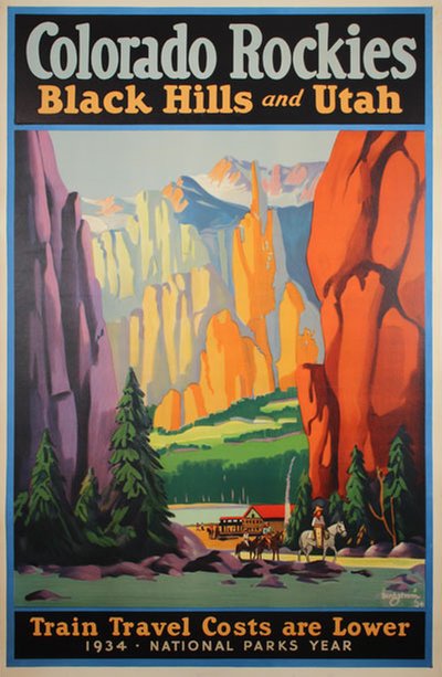 Original Vintage Poster Colorado Rockies Black Hills And Utah For Sale At Posterteam Com