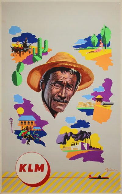 KLM (to the Caribbean) original poster designed by Spierenburg, Leen (1922-1971)