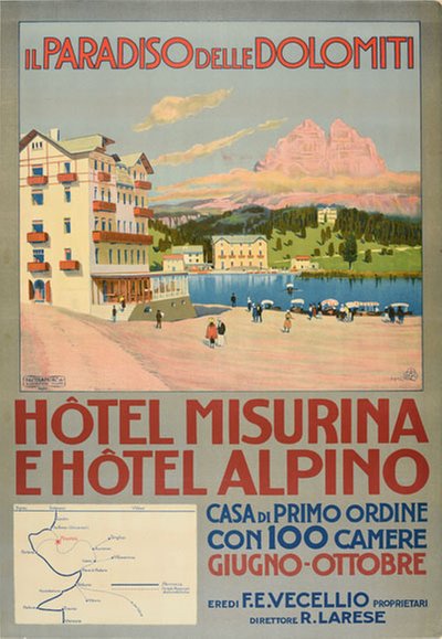 Hotel Misurina - Il Paradiso delle Dolomiti original poster designed by Metlicovitz, Leopoldo (1868-1944)