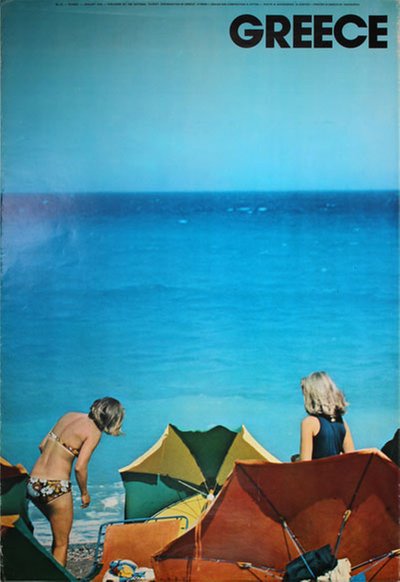 Greece, Rhodes, Elli Beach original poster designed by Photo: N. Mavrogenis - N. Kontos - Design by K. Vittou