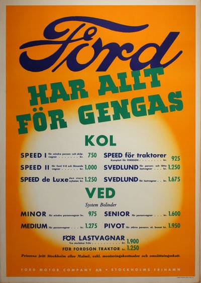 Ford Gengas (Wood gas) original poster 