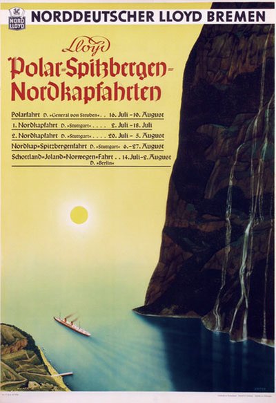 Norddeutscher Lloyd Bremen Polar-Spitzbergen-Nordkapfahrten original poster designed by Arpke, Otto (1886-1943)