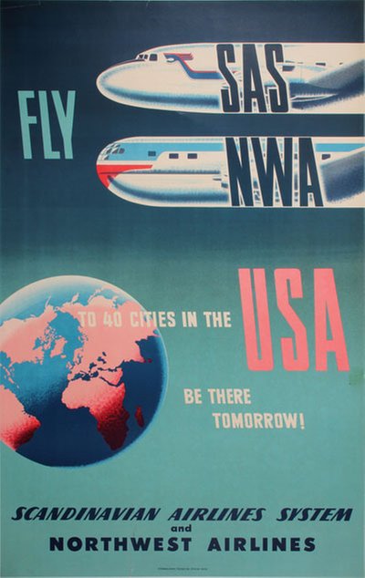 Fly SAS NWA to USA original poster 