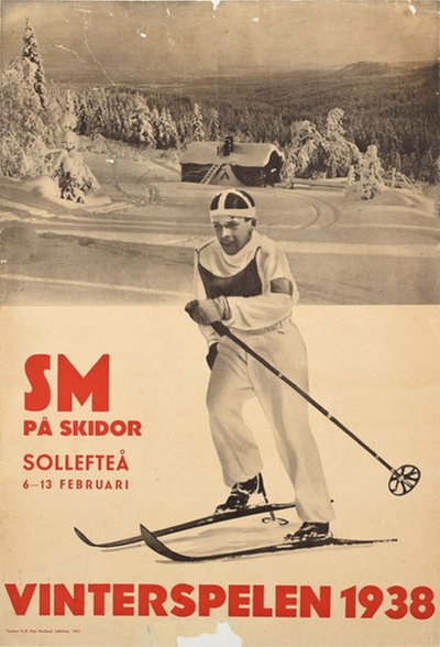 SM på skidor Sollefteå - Vinterspelen 1938 original poster 