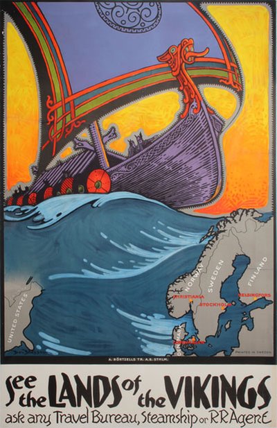 See the Lands of the Vikings original poster designed by Blessum, Benjamin (Ben)  (1877-1954)