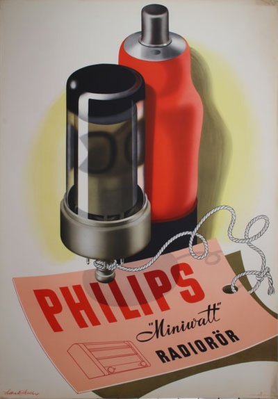 Philips Miniwatt Radiorör original poster designed by Solbreck-Möller, Inga Margareta  (1918-1995) / Anders Beckman Reklamateljé 