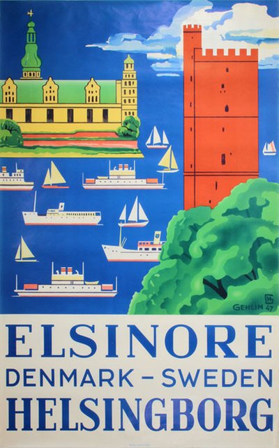 Elsinore Denmark - Helsingborg Sweden original poster designed by Gehlin, John Erik Hugo (1889-1953)