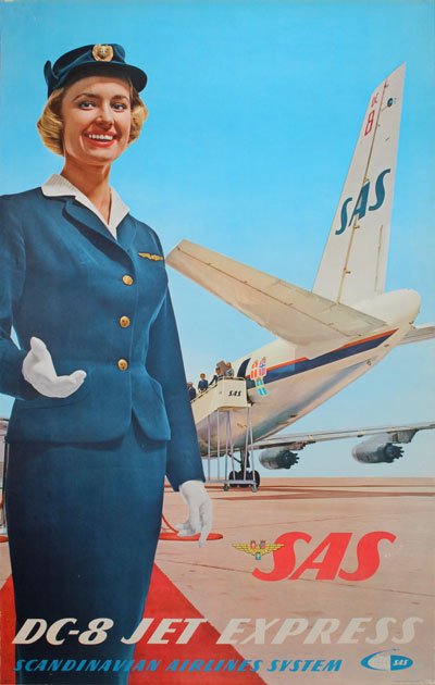 SAS DC-8 Jet Express (1960s) - Original Vintage Poster | PosterTeam