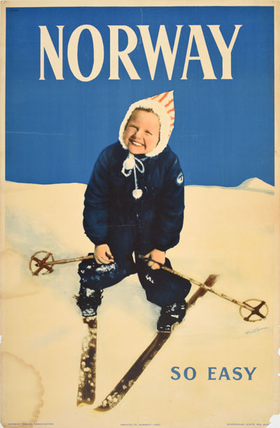 Norway Norwegian Scandinavia Vintage Ski Travel Advertisement Art Poster 
