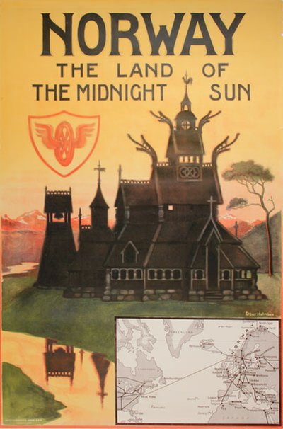 Norway - the land of the midnight sun original poster designed by Holmboe, Othar (1868-1928)