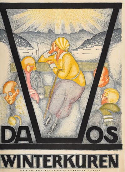 Davos Winterkuren Switzerland original poster designed by Mangold, Burkhard (1873-1950)